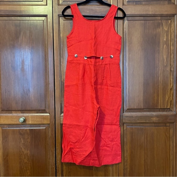 Zara Red 100% Linen Sleeveless Jumpsuit Girls Size 13-14 - Picture 1 of 6